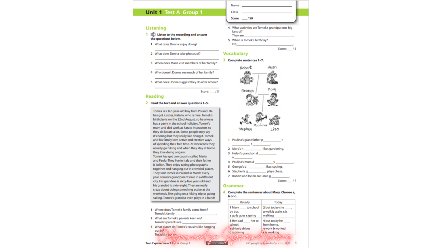 Teen Explorer New 7 Sprawdziany-Odpowiedzi PDF do pobrania 2021