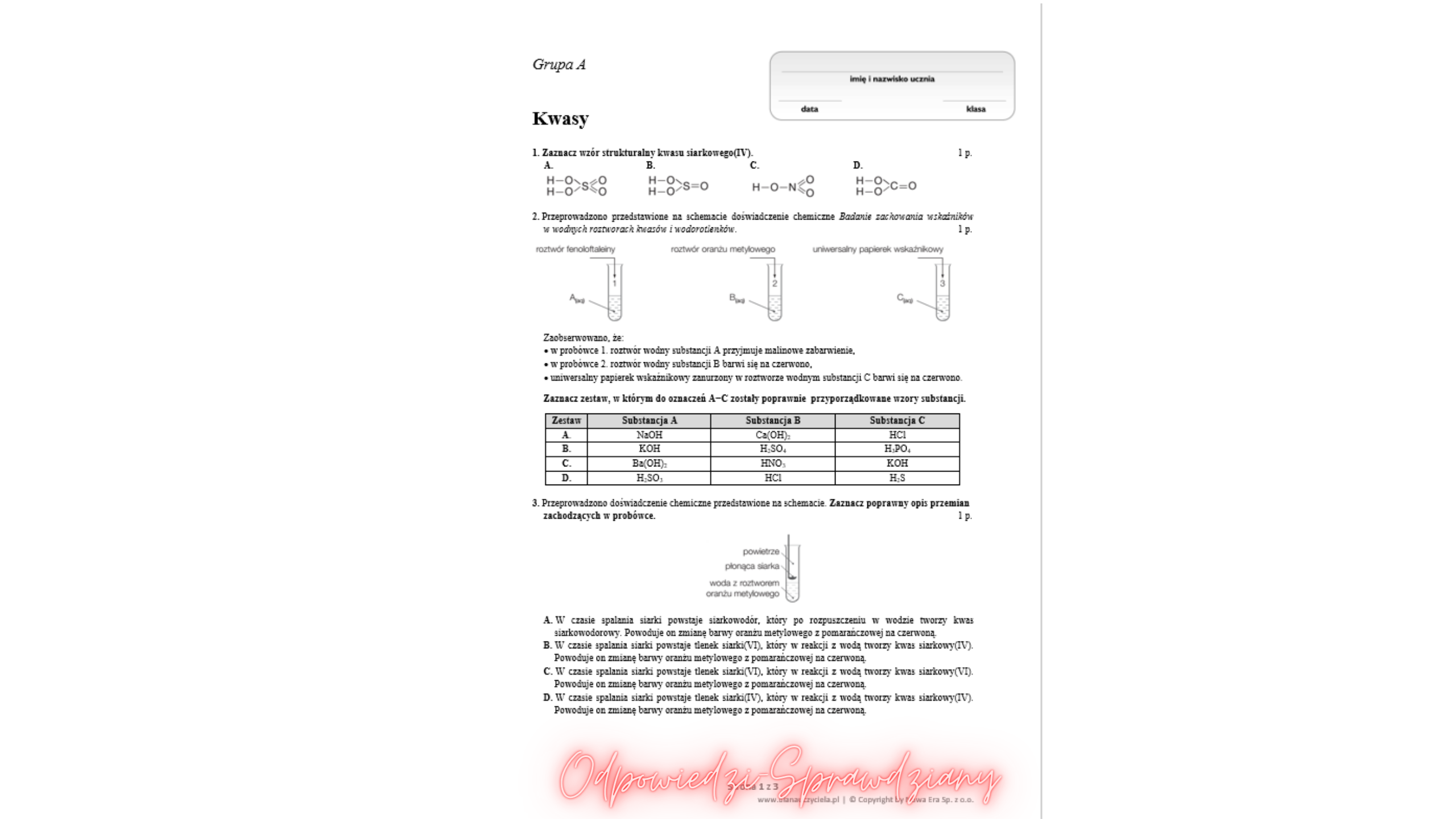 Chemia Nowej Ery 1 Sprawdziany Wewnętrzna Budowa Materii Chemia Nowej Ery 8 Sprawdziany-Odpowiedzi PDF do pobrania 2021